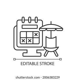 Tracking vacation time linear icon. Schedule for leave dates for employee from work. Thin line customizable illustration. Contour symbol. Vector isolated outline drawing. Editable stroke