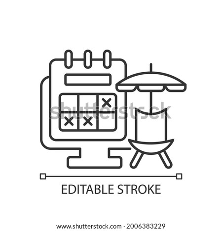 Tracking vacation time linear icon. Schedule for leave dates for employee from work. Thin line customizable illustration. Contour symbol. Vector isolated outline drawing. Editable stroke