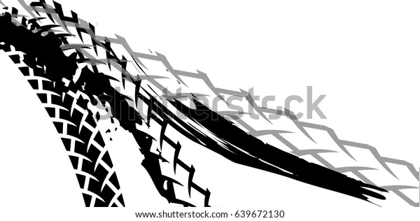 Tracks of bicycle and motorcycle tires vector\
illustration. Background element for poster, book illustration,\
advertisement, print, leaflet and booklet. Graphic image in white,\
black and gray.