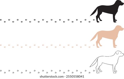 Tracks of dog tracks, footprint, design. Footprints of dog.Illustration facing right.Vector illustration.