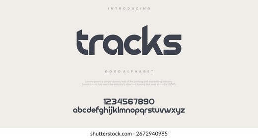 Rastreia fontes modernas minimamente abstratas. Tecnologia de tipografia, eletrônico, filme, digital, música, futuro, logotipo fonte criativa. ilustração vetorial