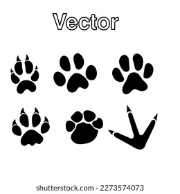 Tracks of wild animals and birds. Paw print. Isolated icons on white background. 