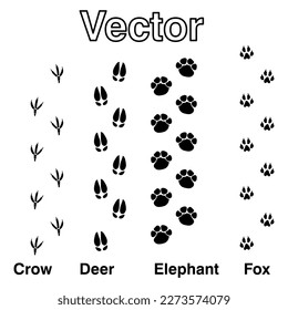 Tracks of wild animals and birds. Paw print. Isolated icons on white background.