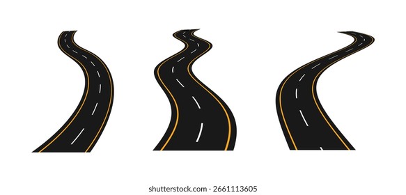Tracks and winding road pathway set