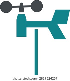 Trackside weather station vector icon with anemometer and wind vane for meteorological monitoring and wind speed measurement.