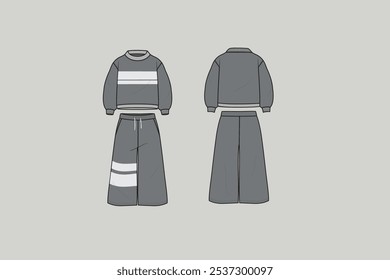 A tracksuit is an article of clothing consisting of two parts: trousers and a jacket usually with a front zipper.