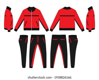 Tracksuit, Modern and Minimalist Style Design, Red and Black V3, Commercial Use