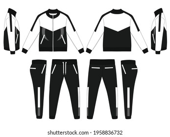 Tracksuit, Modern and Minimalist Style Design, Black and White V2, Commercial Use