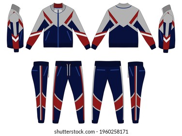 Tracksuit, Modern and Minimalist Style Design, Navy and Red V7, Commercial Use