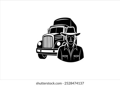 trackter with man vector silhouette