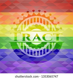 Tract emblem on mosaic background with the colors of the LGBT flag