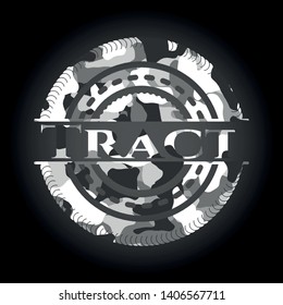 Tract on grey camouflaged pattern