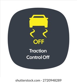 Control de tracción Off Icon - Coche amarillo con marcas de deslizamiento y etiqueta OFF - Imagen de stock vectorial de alta calidad