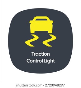 Traction Control Warning Icon – Yellow Car with Skid Marks – High Quality Vectorial Stock Image