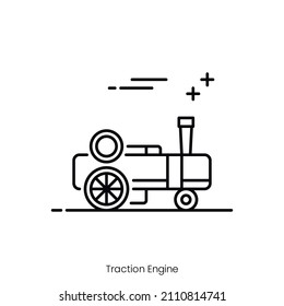 traction engine icon. Outline style icon design isolated on white background