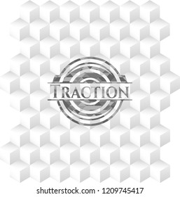 Traction grey badge with geometric cube white background