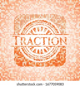 Traction orange mosaic emblem with background