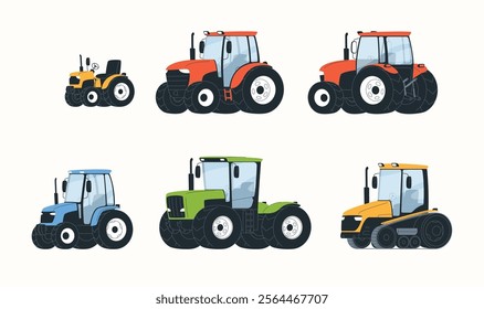 Tractor. Agricultural machinery for tillage. A heavy machine for working in the field, growing and collecting ecological farm products. Vector illustration