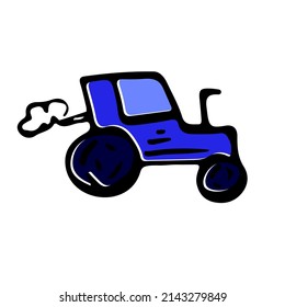 Tractor agricultural sketch vector icon. Ranch field, rural countryside. Harvest scarcity concept, industry problems symbol. Hand drawn bio illustration isolated on white.