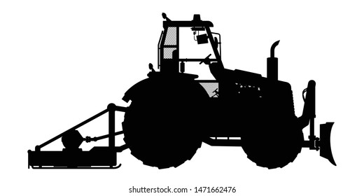A tractor with agriculture equipment silhouette vector