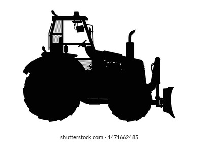 A tractor with agriculture equipment silhouette vector