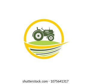 tractor agriculture farm field tool vector icon logo design template