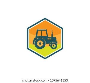 tractor agriculture farm field tool vector icon logo design template