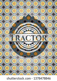 Tractor arabic style emblem. Arabesque decoration.