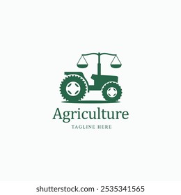 Tractor with balance scale agricultural law logo design concept vector illustration