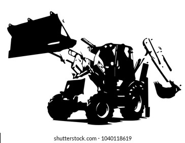 Tractor in black on a white background icon illustration.