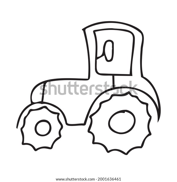 The tractor is black and white colors for\
children in the doodle style for\
children.