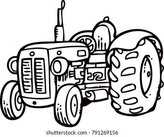 tractor black and white drawing