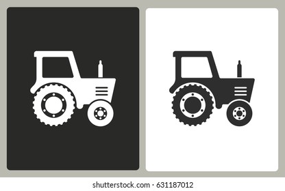 Tractor - black and white vector icons. Illustration isolated for graphic and web design.