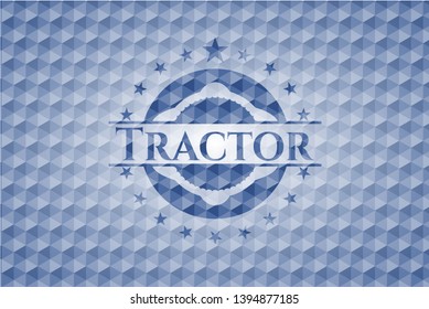 Tractor blue badge with geometric background. Vector Illustration. Detailed.
