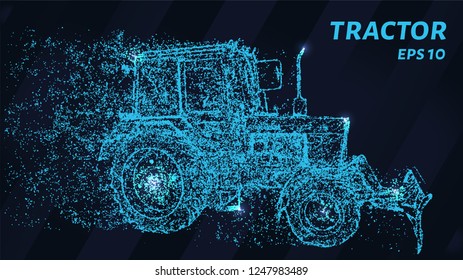 Tractor of blue glowing dots. Tractor of particles. Vector illustration