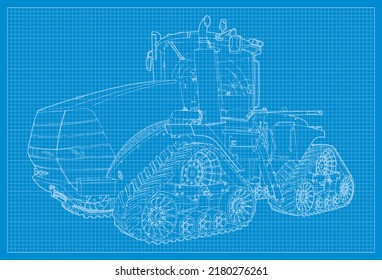 Tractor Blueprint Background Simple Vektor Flat Design
