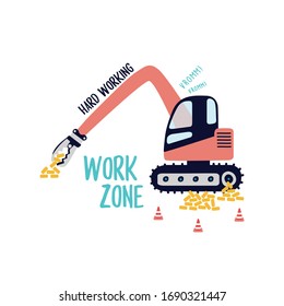 tractor brick pontoon work text line tee illustration art vector