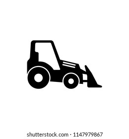 Tractor with Bucket, Bulldozer. Flat Vector Icon illustration. Simple black symbol on white background. Tractor with Bucket, Bulldozer sign design template for web and mobile UI element