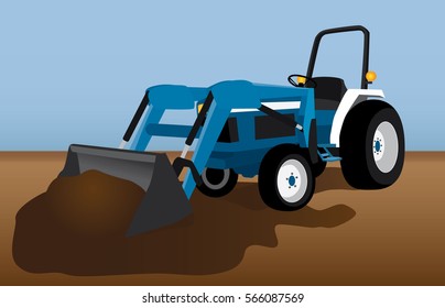 Tractor and bucket with dirt colorful vector illustration with outdoor background