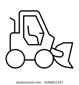 Tractor with bucket thin line icon, making road concept. Vector graphics. Motor tractor vehicle, heavy transport sign on white background, style mobile or design