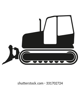 Tractor or bulldozer icon isolated on white background. Tractor grader silhouette. Vector illustration.