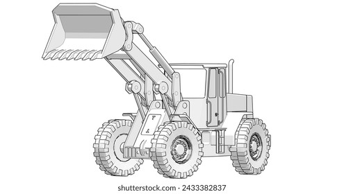 Bulldozer tractor boceto modelo 3D ilustración