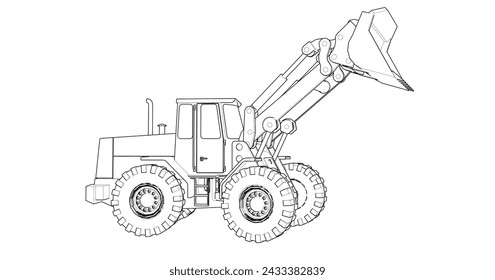 tractor bulldozer sketch model 3D illustration