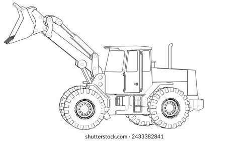 tractor bulldozer sketch model 3D illustration