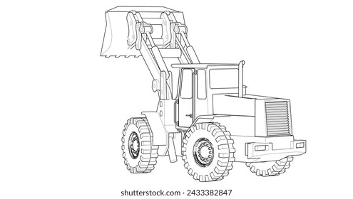 tractor bulldozer sketch model 3D illustration
