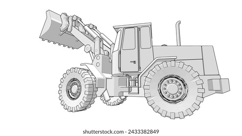 tractor bulldozer sketch model 3D illustration
