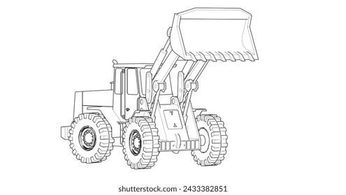 tractor bulldozer sketch model 3D illustration