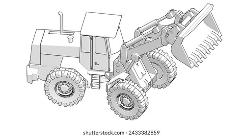 tractor bulldozer sketch model 3D illustration