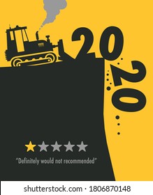 Tractor bulldozer at work on the construction site, 2020 One Star Rating - Would Not Recommend, vector illustration