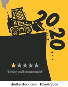 Tractor bulldozer at work on the construction site, Happy New Year 2020 card, vector illustration